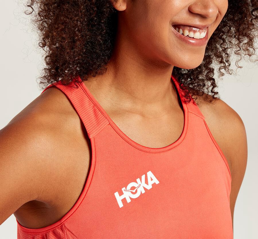 Tops Womens - Hoka One One Performance Tank - Orange - KUCDXJM-83